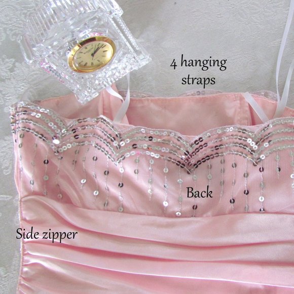 PINK BALL GOWN, Size 3-4, RUFFLED SKIRT SILVER SEQUINS, PROM, SPECIAL OCCASION - Picture 6 of 13
